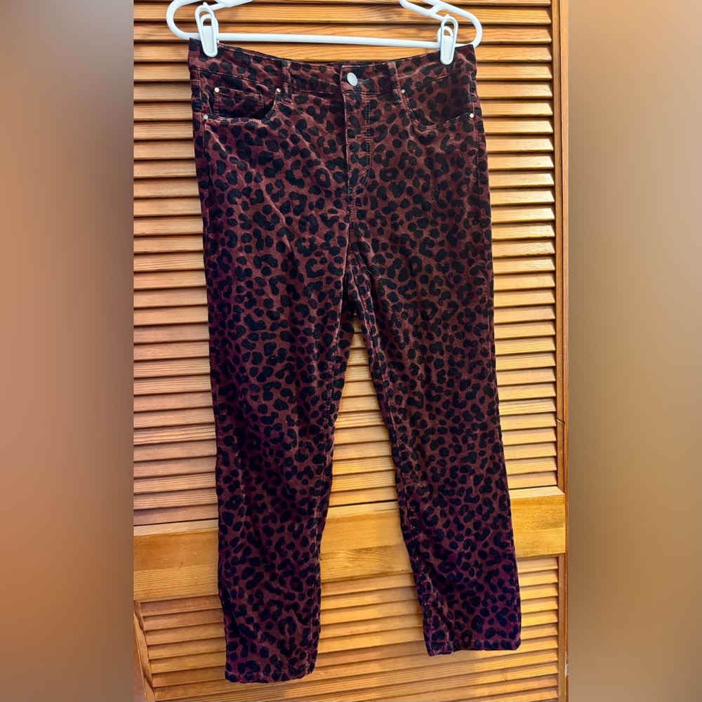 Red Leopard-print Straight Velvet Pants - Picture 2 of 5